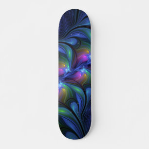 Skateboard Coloré Lumineux Abstrait Bleu rose Vert Fractal