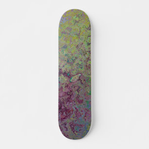 Skateboard Colorful Alcohol Ink, Green and Burgundy Abstract