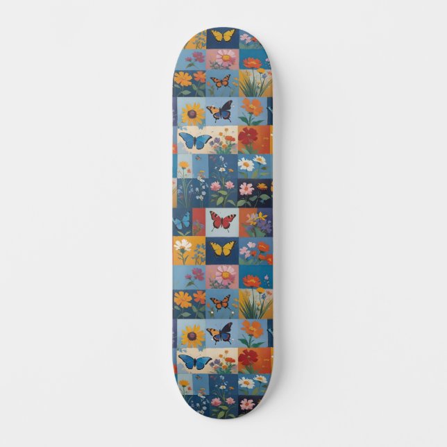 Skateboard Colorful Butterflies And Wildflowers Patchwork (Recto)