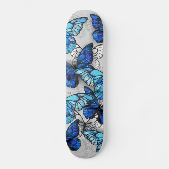 Skateboard Composition des papillons blancs et bleus (Recto)