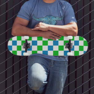 Skateboard Conception à carreaux bleu blanc vert