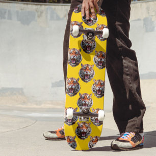 Skateboard Conception de motif tête de tigre jaune 