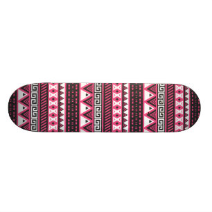 Skateboard Conception de Motifs tribaux roses et noirs Aztèqu