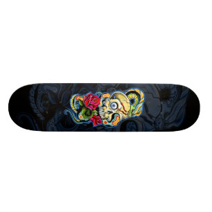 Skateboard Conception de roses de serpent de crâne