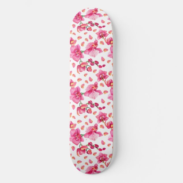 Skateboard Conception d'orchidées à l'aquarelle 2  (Recto)