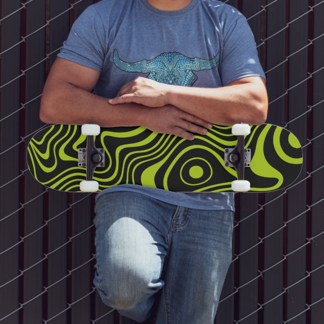 Skateboard Conception Psychedelique Ondulée Lime Acide (Extérieur 3)