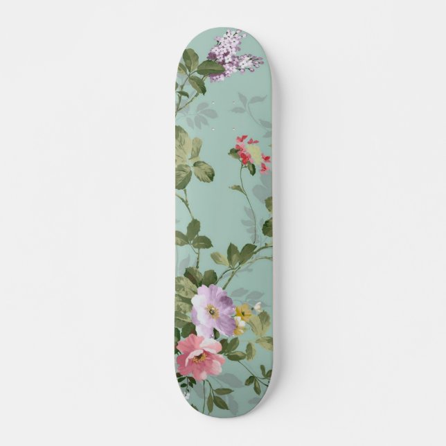Skateboard Conception vintage de fleurs vertes (Devant)