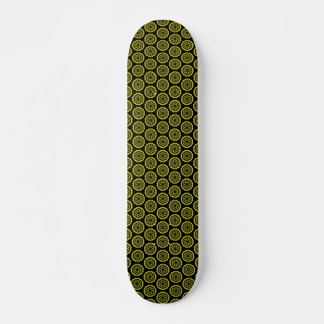 Skateboard Constellation de flocon de neige v1 - Noir et jaun (Devant)
