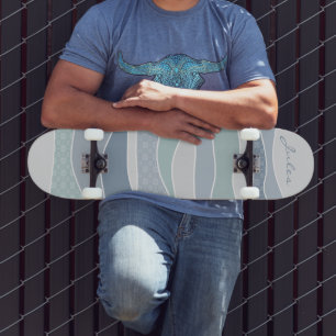Skateboard Cool Bleu Vert Bleu Bleu Baies Courbées Abstraites