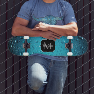 Skateboard Cool élégant Bleu gouttes d'eau Monogramme