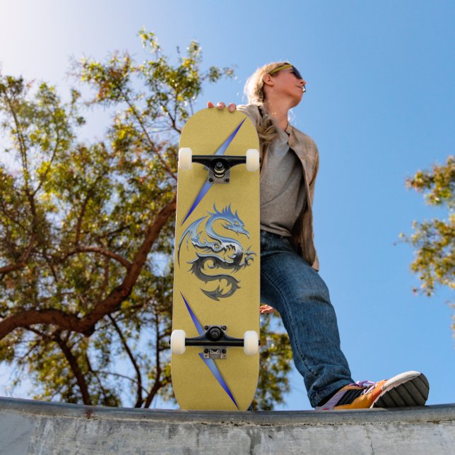 Skateboard Cool Moderne Bleu Dragon Feu boulons (Extérieur 1)