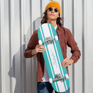 Skateboard Cool moderne Turquoise White Racing rayures Monogr