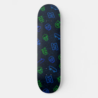 Skateboard Cool Neon Green Blue Skull Graffiti Streetwear Cyb