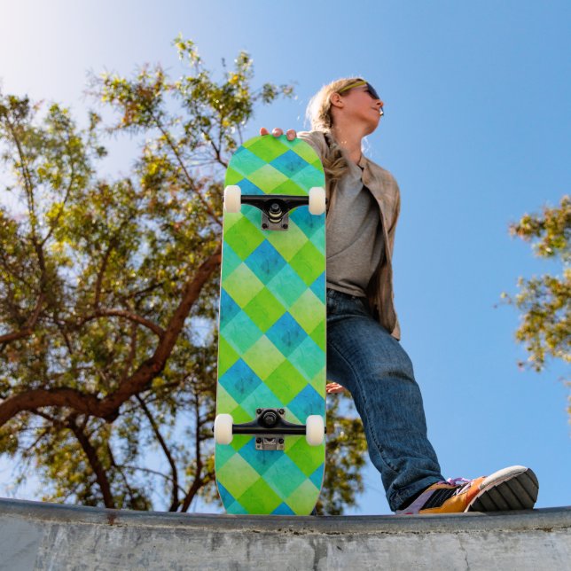 Skateboard Cool rustique bleu et vert (Extérieur 1)