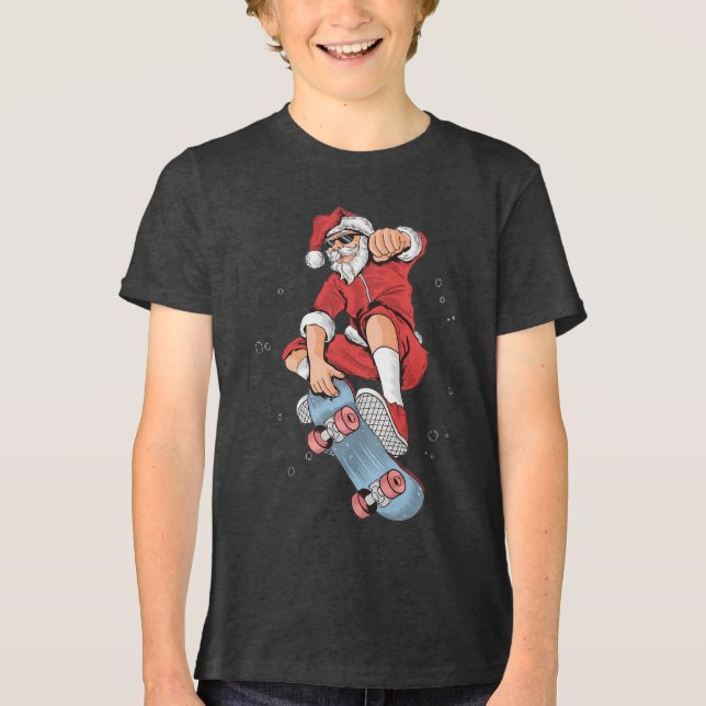 Skateboard Cool Weihnachten Tri-Blend Shirt (Vorderseite)