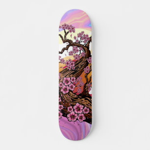 Skateboard Coucher de soleil aux fleurs de cerisier iridescen
