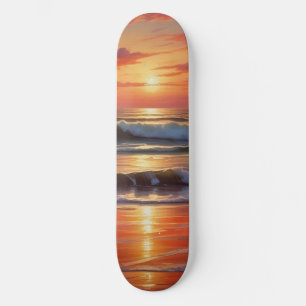 Skateboard Coucher Rouge Océan Peinture de paysage marin