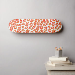 Skateboard Couleur orange et Empreinte de léopard blanc