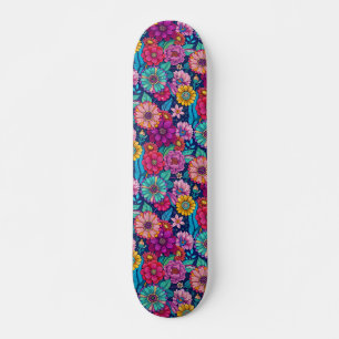 Skateboard Couleurs Vives Rétro Floral Féminin Tendance