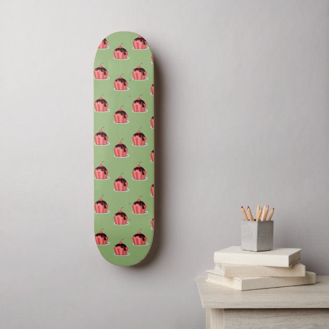 Skateboard Coupes de crème glacée rose sur vert (Art mural)