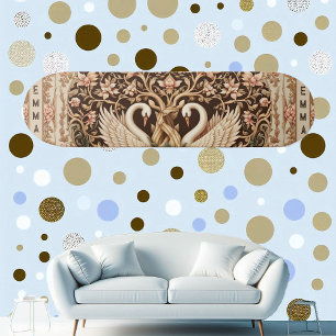 Skateboard Couple de cygnes à symétrie élégante Motif floral