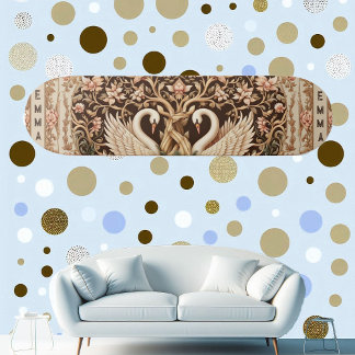 Skateboard Couple de cygnes à symétrie élégante Motif floral