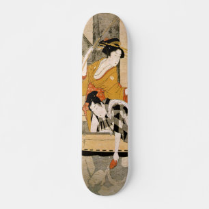 Skateboard Couple en bateau sous le pont ukiyo-e japonais