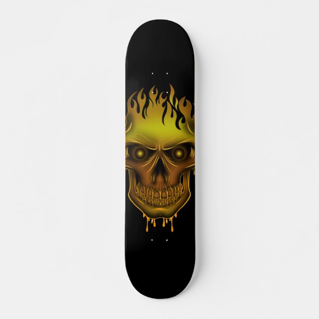 Skateboard Crâne à flamme - Or (Devant)