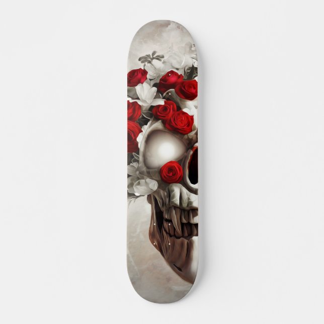 Skateboard Crâne aux roses rouges (Devant)