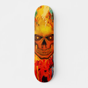 Skateboard Crâne d'art à la flamme jaune vibrant