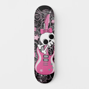 Skateboard Crâne de fille avec guitare rose