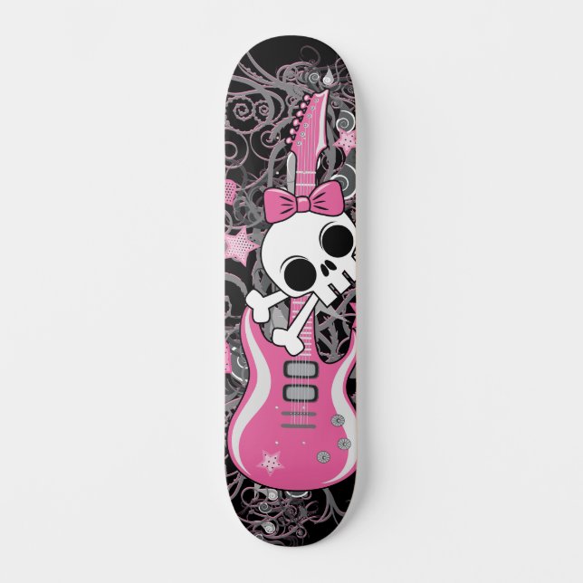 Skateboard Crâne de fille avec guitare rose (Recto)