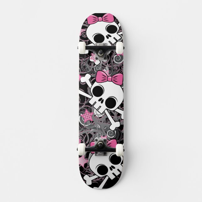 Skateboard Crâne de fille et os croisés (Recto)