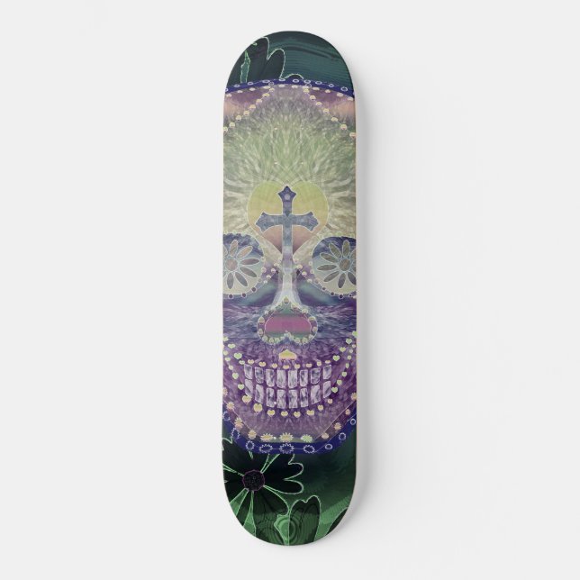 Skateboard crâne de sucre avec des couleurs d'arc-en-ciel, (Recto)