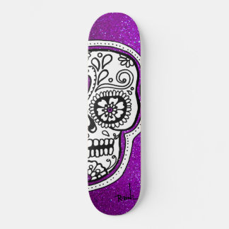 Skateboard Crâne de sucre blanc noir Parties scintillant viol
