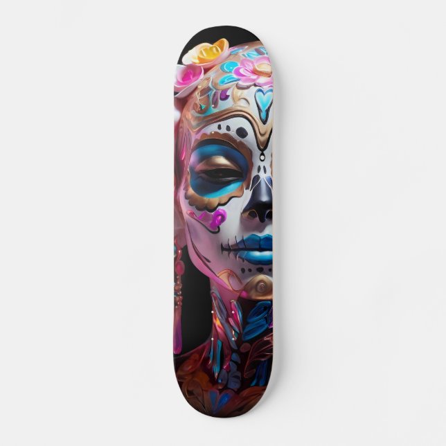 Skateboard Crâne de sucre multicolore gras (Recto)