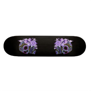 Skateboard Crâne de sucre noir violet Floral Jour des morts