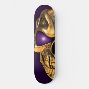 Skateboard Crâne doré aux yeux violets brillants