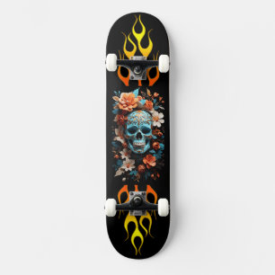 Skateboard Crâne et fleurs, feu, vitesse, planche à roulettes