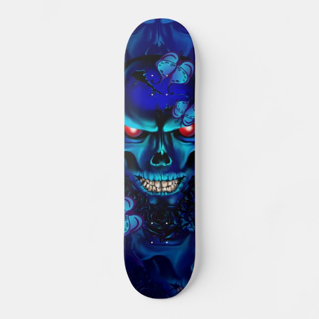 Skateboard Crâne et planche à roulettes noirs de roses (Recto)