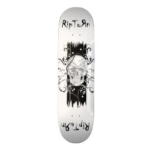Skateboard Crâne et plate-forme noire et blanche en filigran