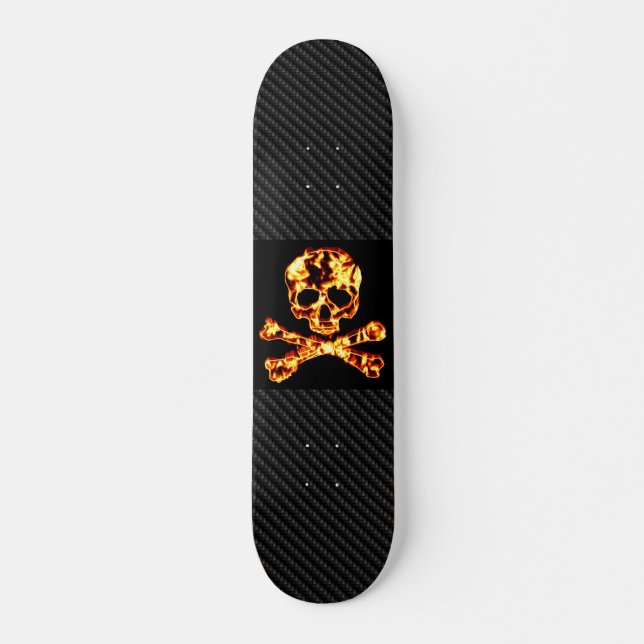 Skateboard Crâne flamboyant ardent et os croisés (Devant)