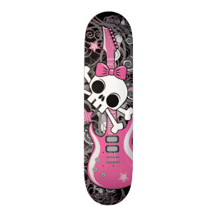 Skateboard Crâne Girly avec la guitare rose