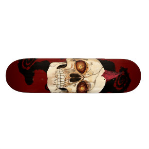 Skateboard Crâne gothique de punk rock avec le Mohawk rouge