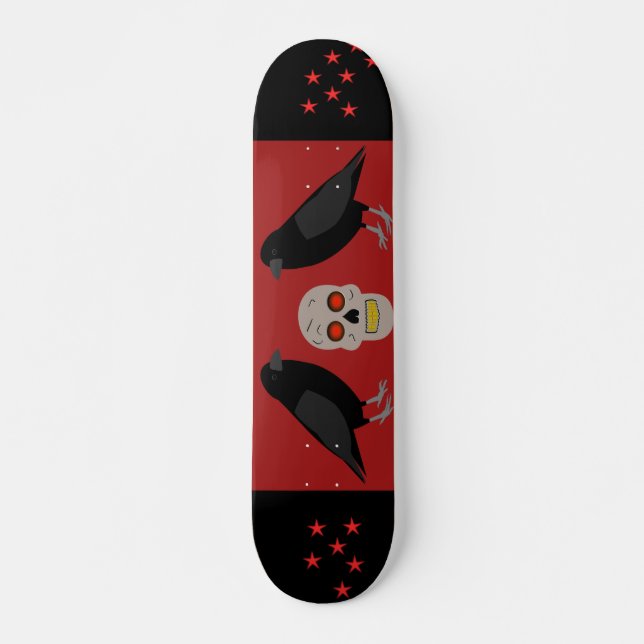 Skateboard Crâne gothique et ravens du gardien Halloween (Devant)