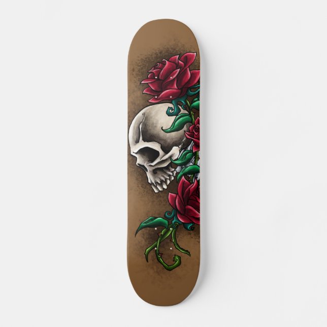 Skateboard Crâne occidental avec les roses rouges et le (Recto)