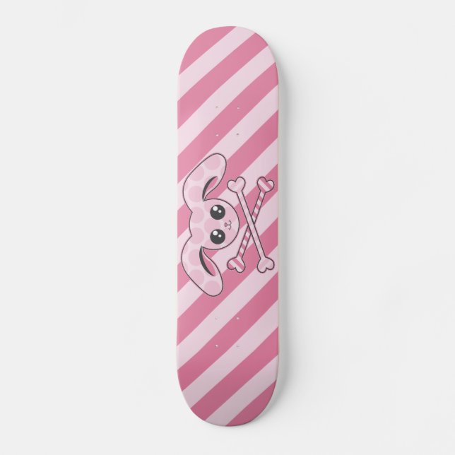 Skateboard Crâne rose de lapin de Kawaii (Recto)