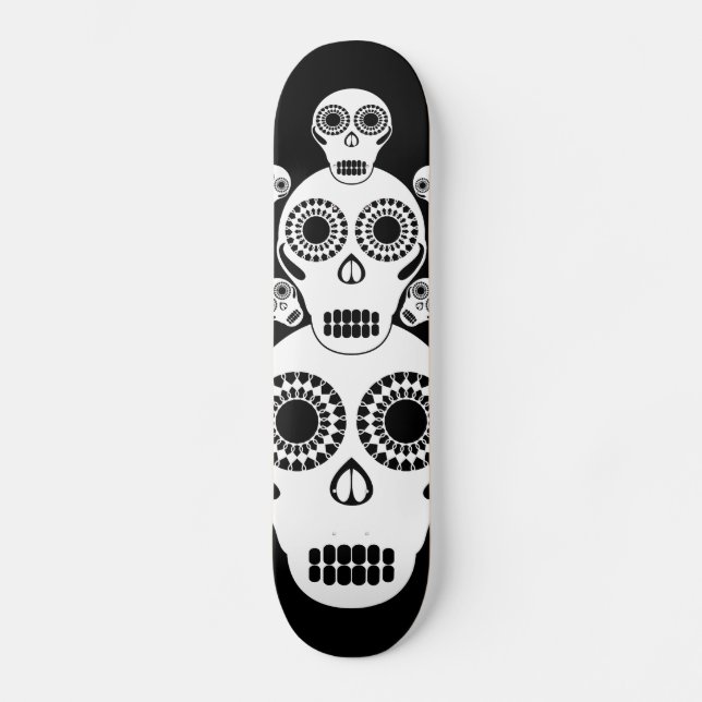 Skateboard Crânes blancs Noirs (Recto)