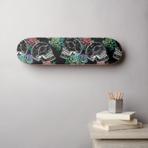 Skateboard Crânes et Roses Ombre Gothique Glam Pastel Grung