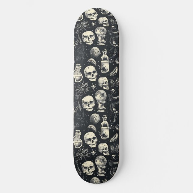 Skateboard Crânes gothiques Chats noirs et araignées Skateboa (Recto)